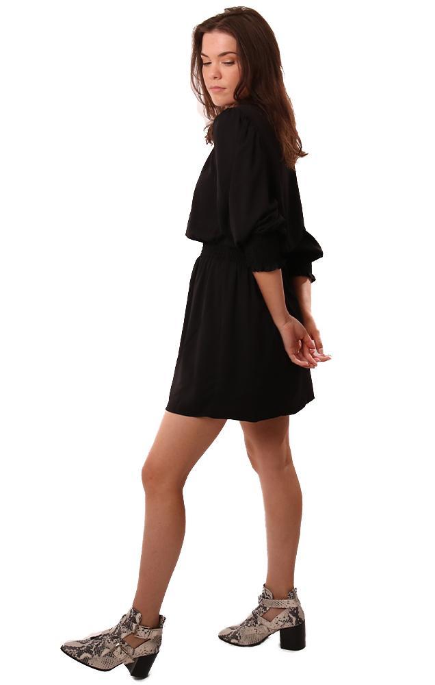 Amanda Uprichard Dresses Smocked Waist Pouf Sleeve Fall Black Mini Dress