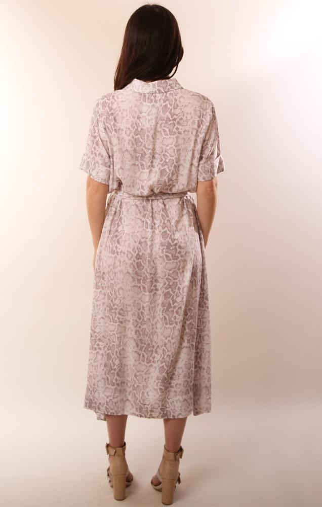 Snakeskin Print Button Front Short Sleeve Resort Wear Maxi