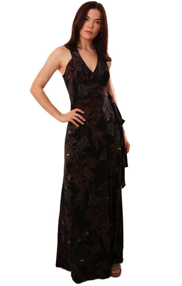 Veronica M Dresses V Neck Sleeveless Floral Printed Wrap Maxi Dress