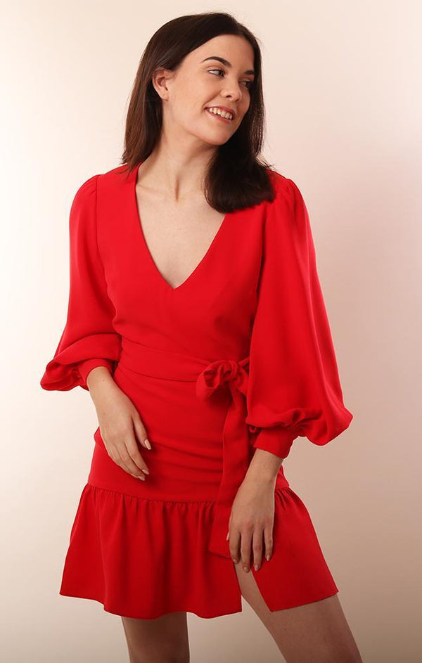 Amanda Uprichard Dresses V Neck Red Mini Ruffle Dress