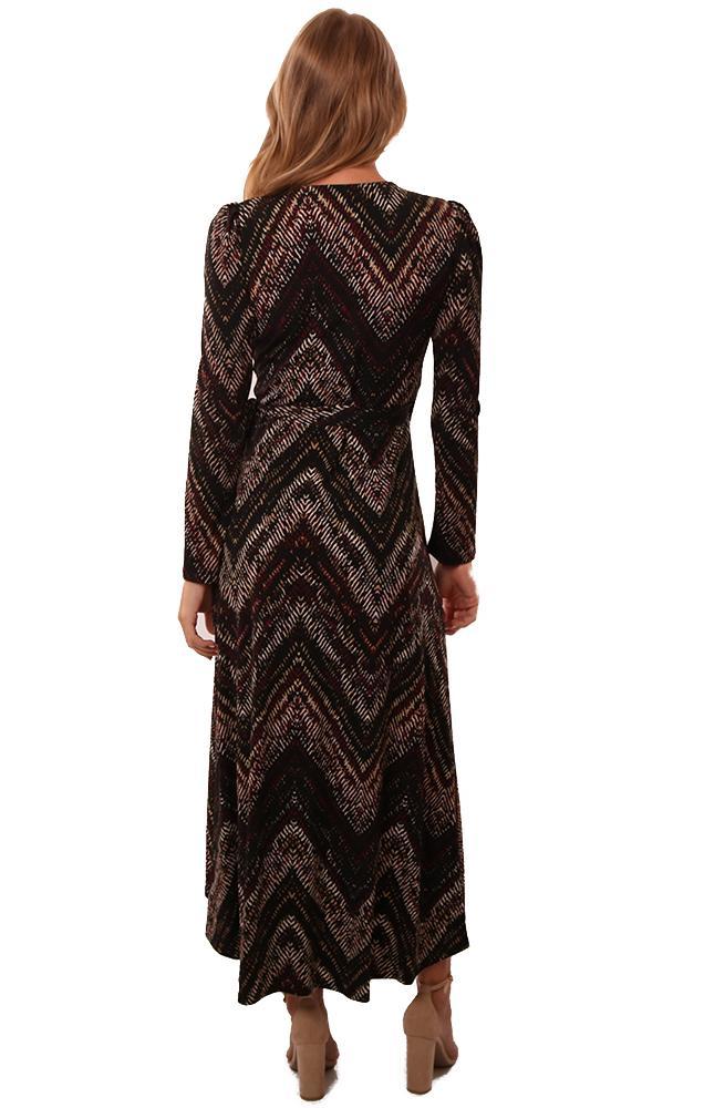 Veronica M Dresses Long Sleeve V Neck Tie Waist Printed Fall Maxi