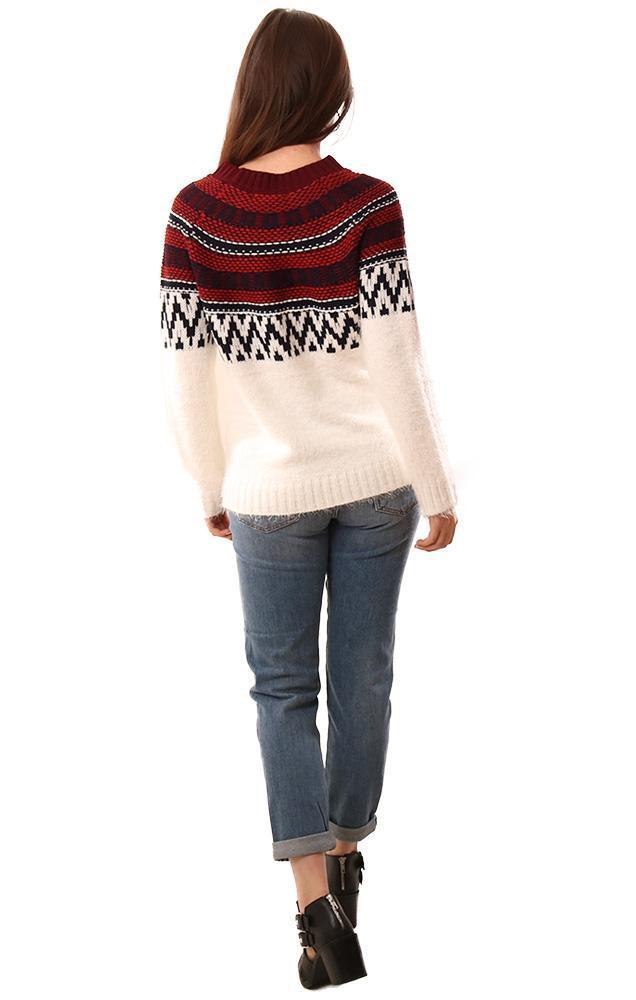 BB Dakota Sweaters Long Sleeve Crew Neck Blue Red Ivory Multi Striped  Knit Pullover