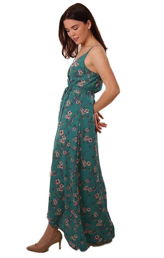 BB Dakota Dresses V Neck Blue Floral Print Flowy Spring Summer MAxi