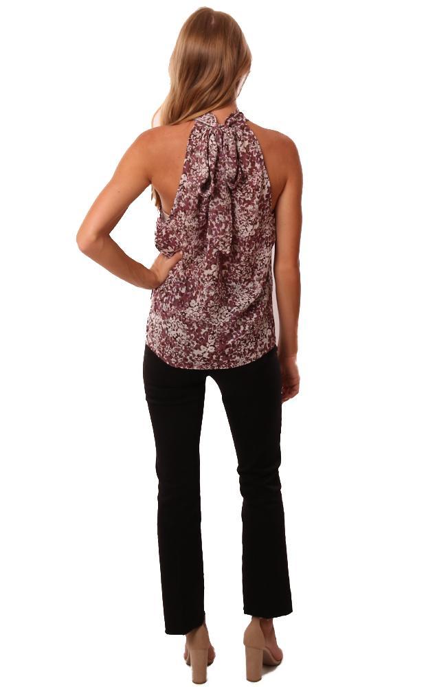 Red Haute Tops Halter Tie Neck Sleeveless Purple Printed Chic Dressy Top