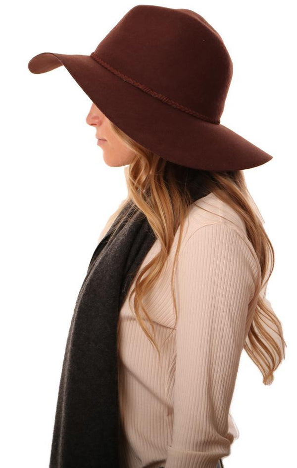 Hats Felt Panama Style Braided Band Brown Floppy Boho Hat