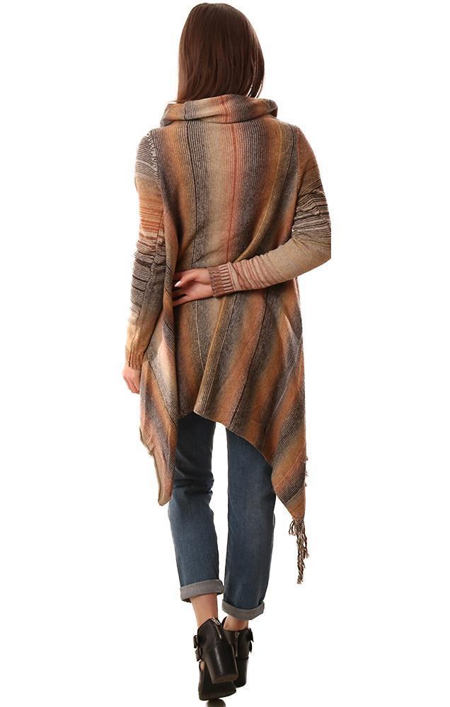 Sweaters Fringe Striped Brown Wrap Cardi