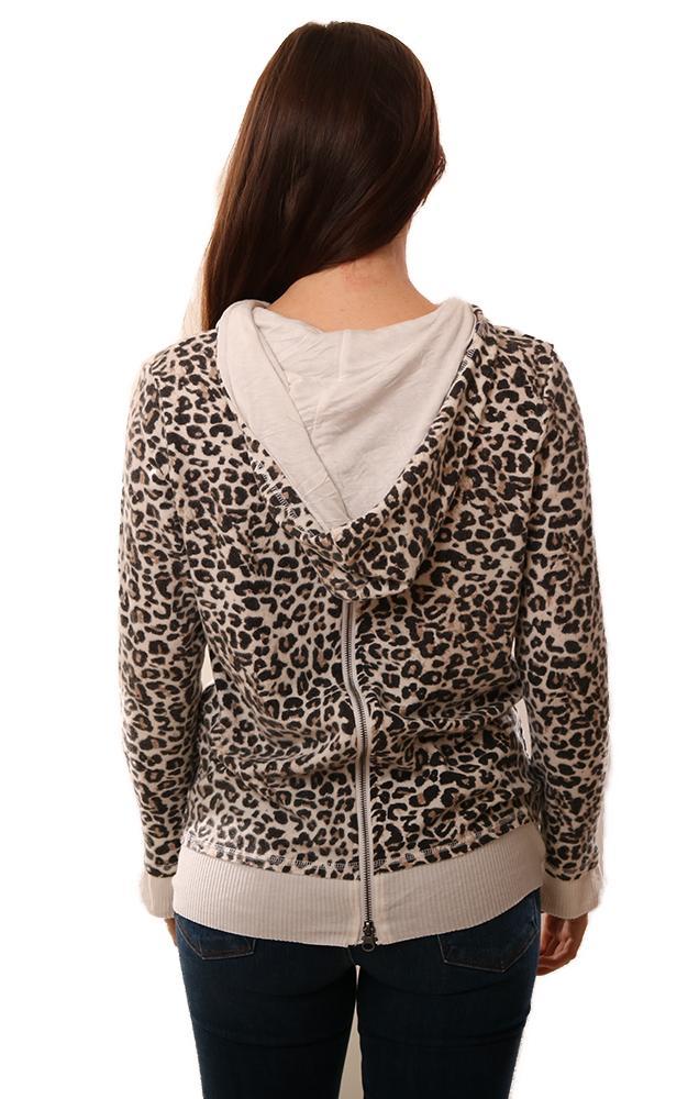 Six Fifty Hoodies Long Sleeve Zipper Back White Leopard Print Sweatshirt