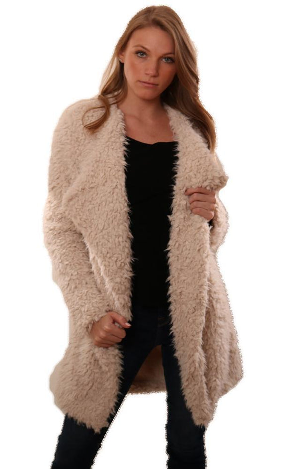 BB Dakota Coats Faux Fur Button Front Tan Cozy Jacket