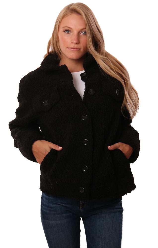 Central Park West Jackets Button Up Cozy Faux Fur Black Teddy Coat