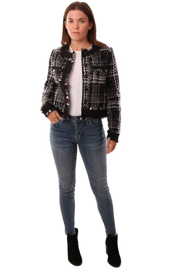 Central Park West Jackets Button Up Tweed Black White Chic Fall Jacket