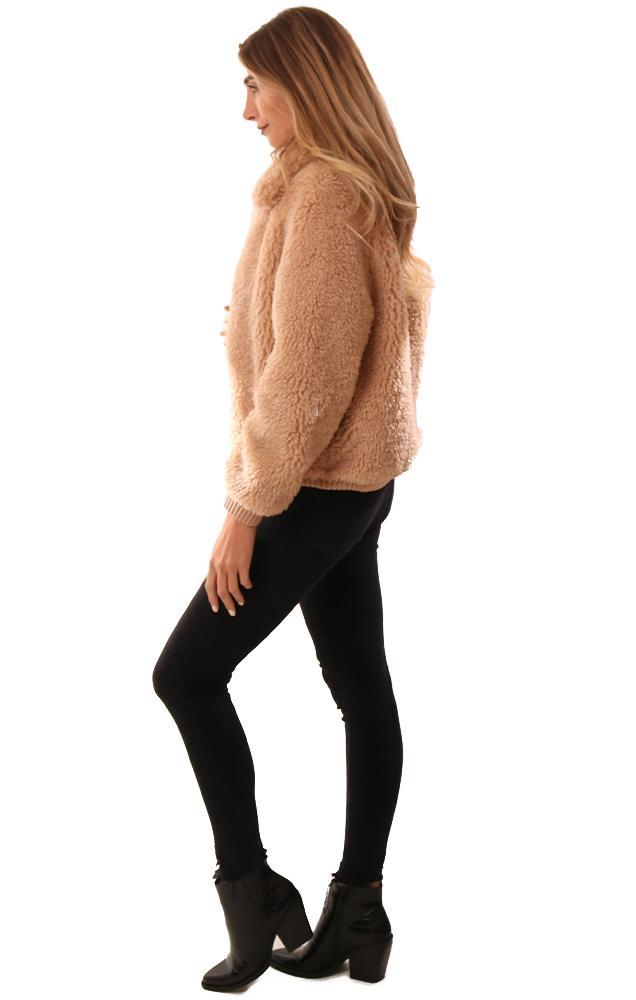 Heartloom Jackets Zip Up Cozy Faux Fur Tan Collared Teddy Jacket Coat