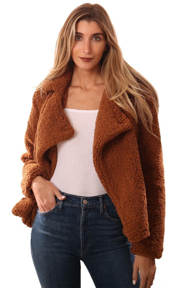 BB Dakota Jackets Collared Faux Fur Brown Cozy Teddy Fall Jacket