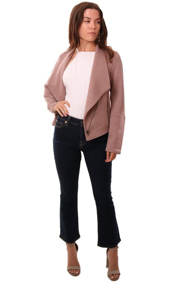 BB Dakota Jackets Asymmetrical Zip Front Long Sleeve Textured Mauve Fall Jacket