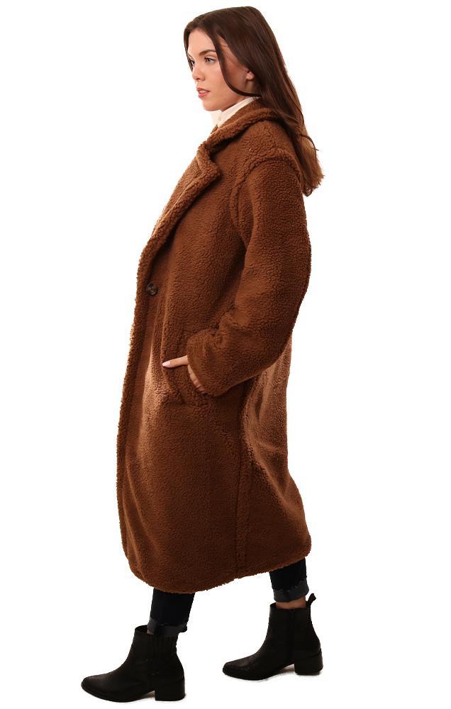 BB Dakota Coats Collared Faux Fur Long Cozy Brown Teddy Winter jacket