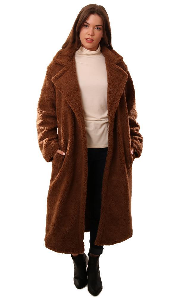 BB Dakota Coats Collared Faux Fur Long Cozy Brown Teddy Coat