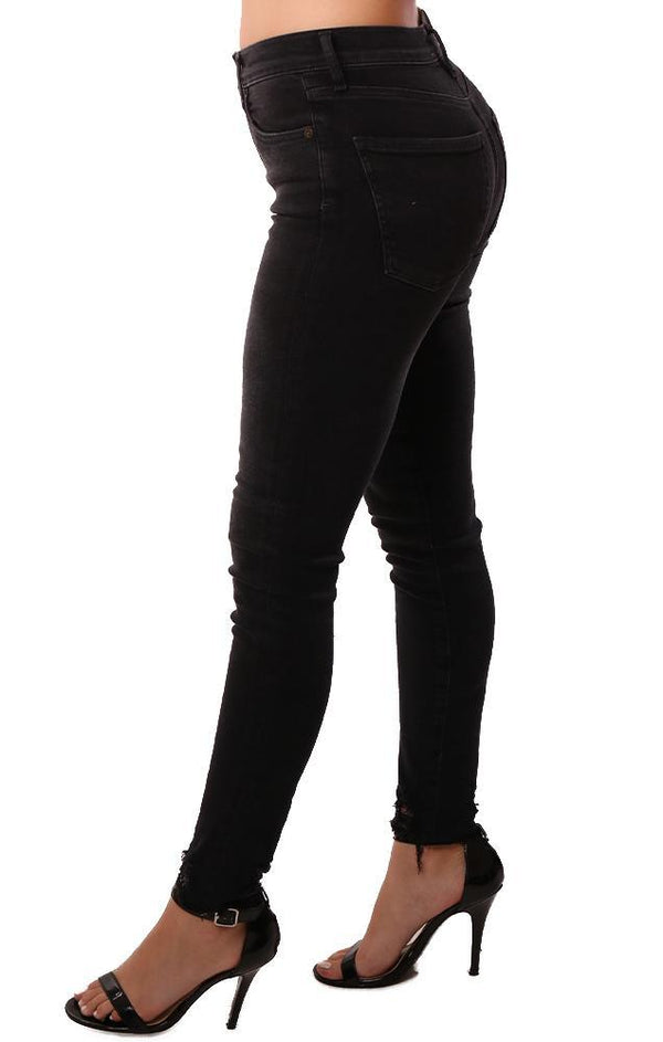 A GOLD E Denim Mid Rise Frayed Ankle Classic Skinny Black Jean