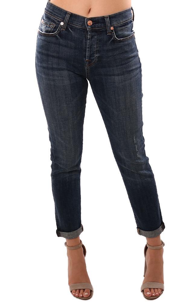 7 For All Mankind Denim Cuffed Ankle Dark Wash Relaxed Boyfriend Jean