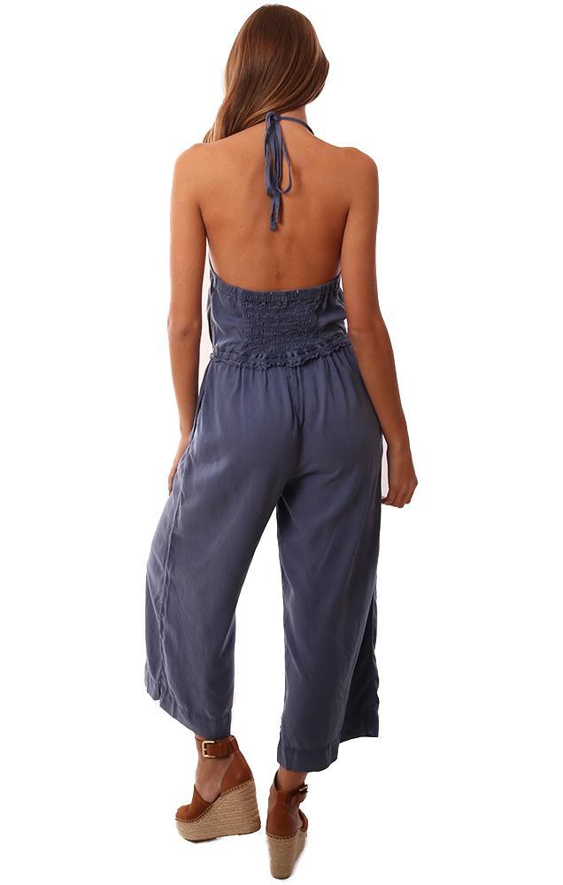 Bella Dahl Jumpsuits Halter Neck Sleeveless Smocked Open Back Cropped Jumpsuit