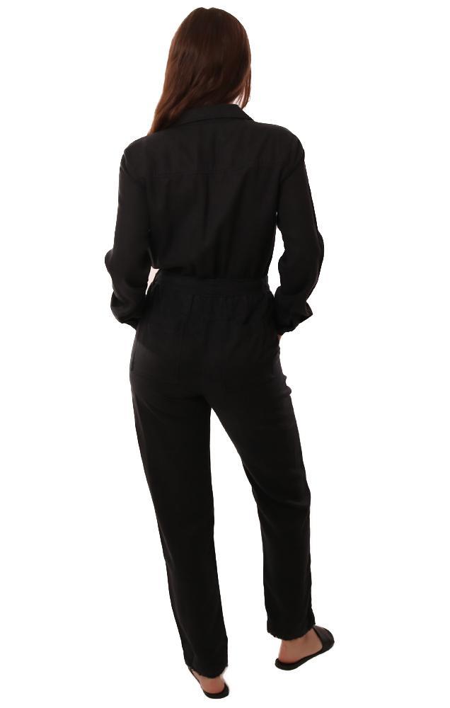 Bella Dahl Jumpsuits Long Sleeve Button Down Tie Waist Black Tencel Jumper