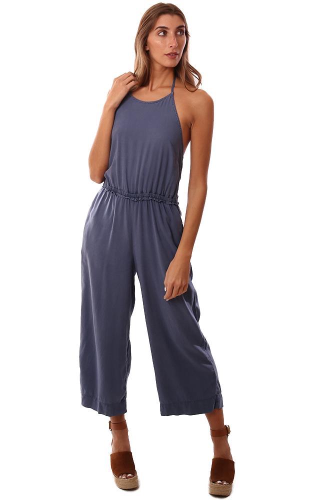 Bella Dahl Jumpsuits Halter Neck Sleeveless Smocked Open Back Wide Leg Jumper