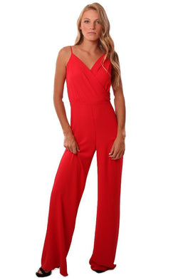 Amanda Uprichard Jumpsuits V Neck Cross Front Long Red Dressy Jumpsuit