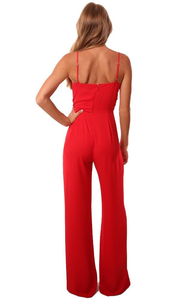 Amanda Uprichard Jumpsuits V Neck Cross Front Long Red Jumpsuit Dressy