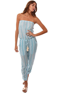 Cool Change Jumpsuits Strapless Tassel Tie Waist Tribal Printed Jumper