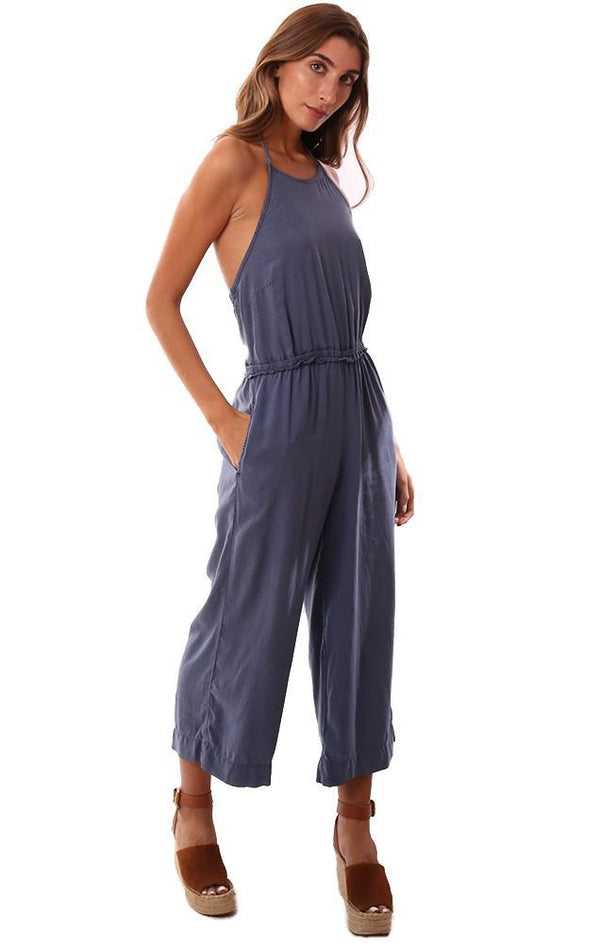 Bella Dahl Jumpsuits Halter Neck Sleeveless Smocked Open Back Wide Leg Jumpsuit