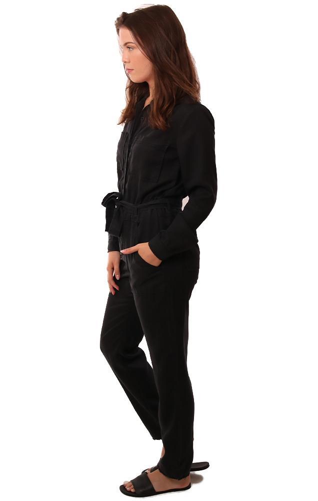 Bella Dahl Jumpsuits Long Sleeve Button Down Tie Waist Black Tencel Causal Jumpsuit