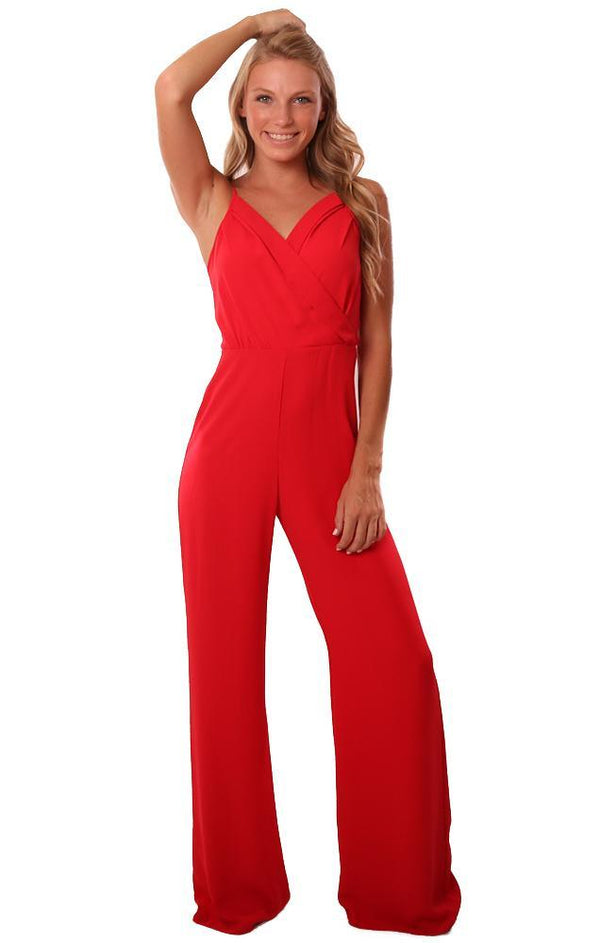 Amanda Uprichard Jumpsuits V Neck Cross Front Long Red Jumpsuit