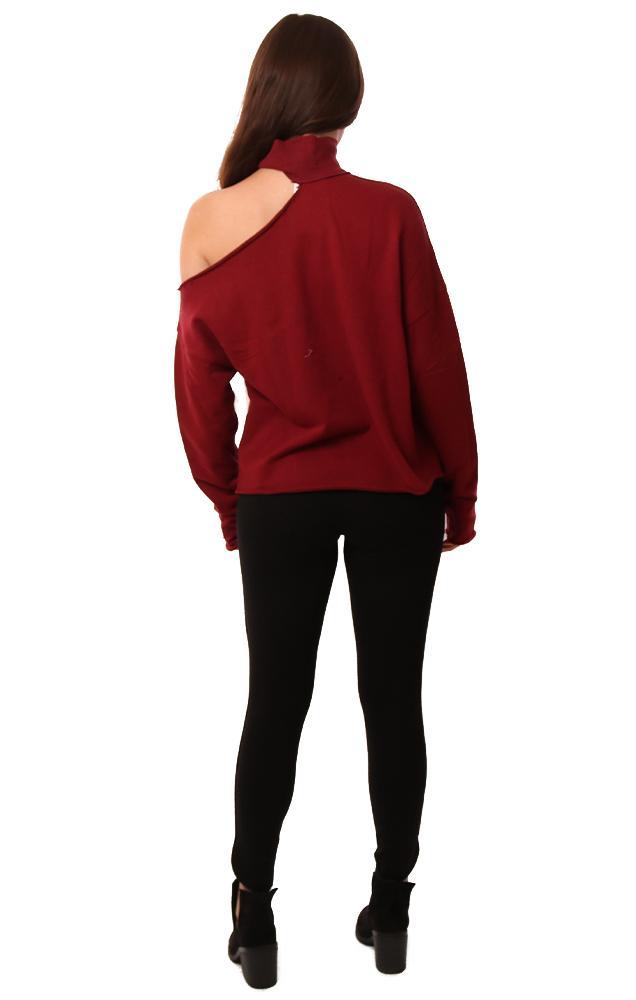 Six Fifty Tops Cutout Mock Neck Long Sleeve Burgundy Fall Knit