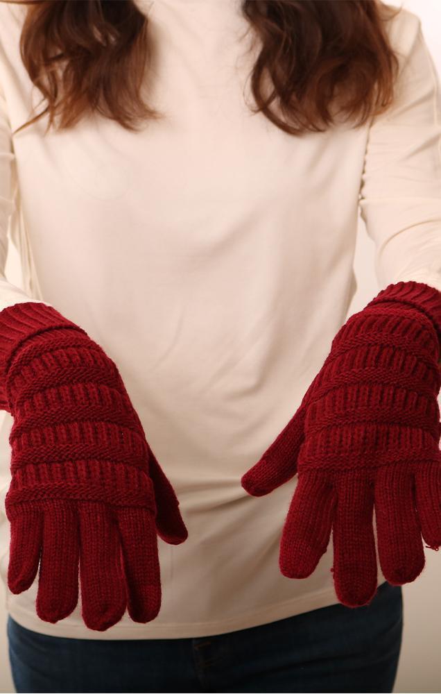 Gloves Smart Tip Warm Burgundy Winter Finger Glove