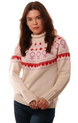 525 Sweaters Mock Neck Female Empowerment Ivory Pink Fair Isle Knit