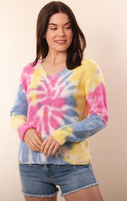 Raffi Long Sleeve V Neck Tie Dye Spring Sweater