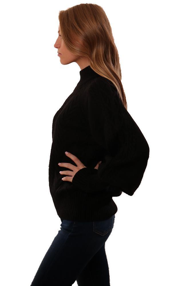 Do And Be Sweaters Bubble Sleeves Cable Knit Black Sweater Pullover