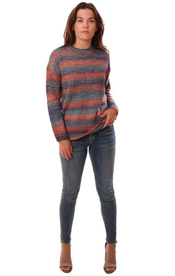 BB Dakota Sweaters Long Sleeve Crew Neck Multi Striped Fall Knit Pullover