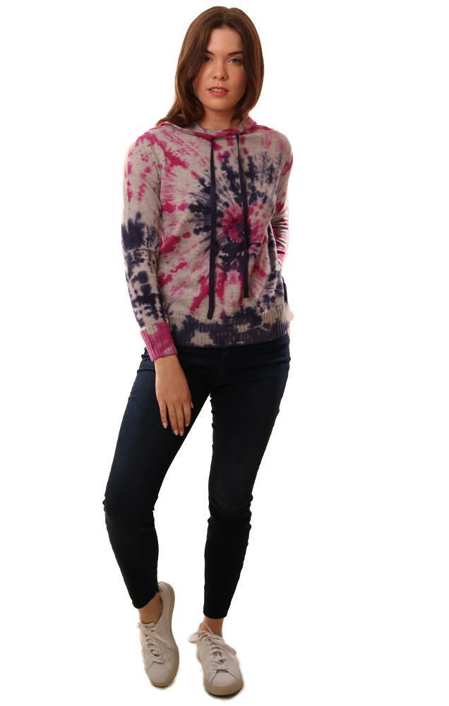 Central Park West Hoodies Tie Dye Knit Pullover Blue Pink Grey Sweatshirt Top