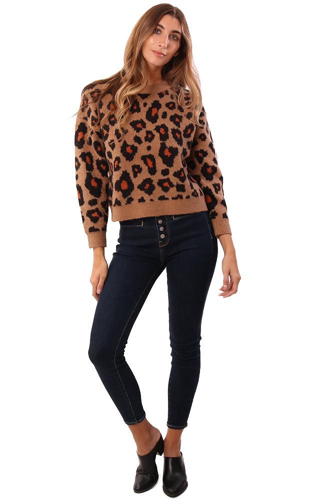 ASTR Sweaters Crew Neck Long Sleeve Leopard Print Fall Sweater