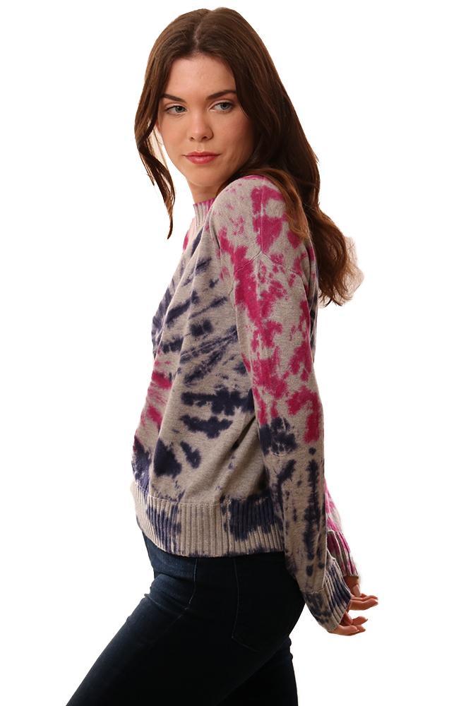 Central Park West Sweaters Crew Neck Tie Dye Knit Blue Pink Grey Causal Top