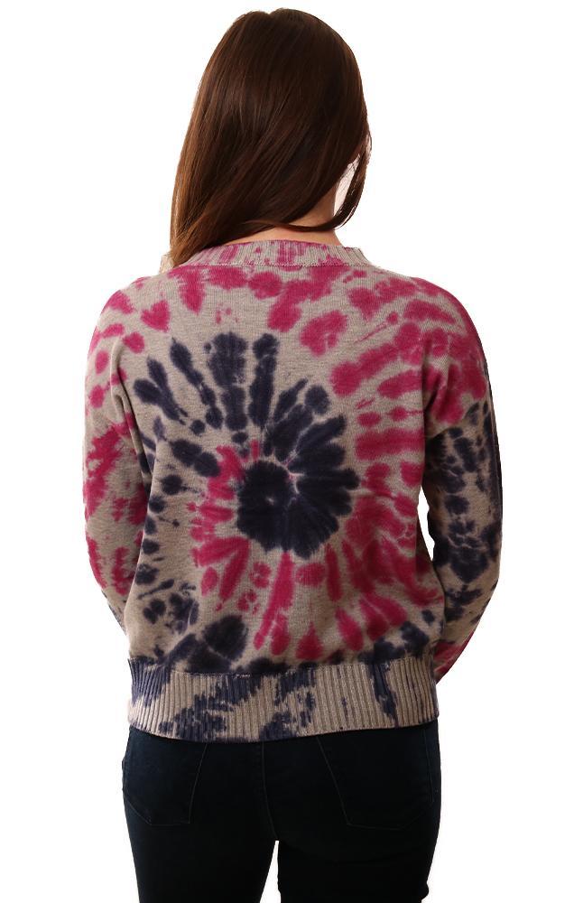 Central Park West Sweaters Crew Neck Tie Dye Knit Blue Pink Grey Causal Sweater