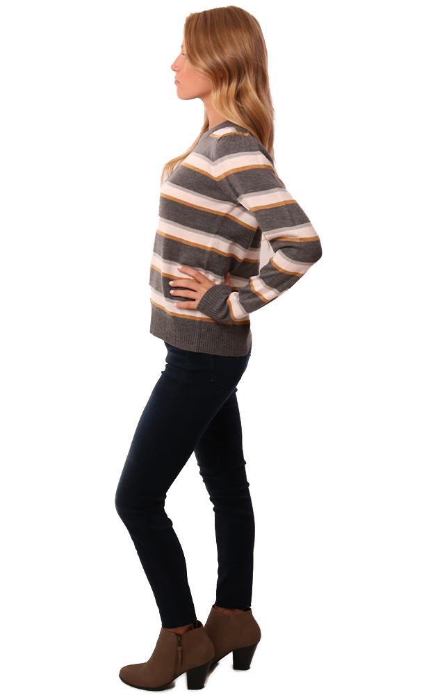 Heartloom Sweaters Long Gathered Sleeve Crew Neck Striped Pullover Top