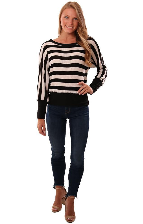 Red Haute Tops Long Sleeve Dolman Sleeve Knit Black White Knit Pullover