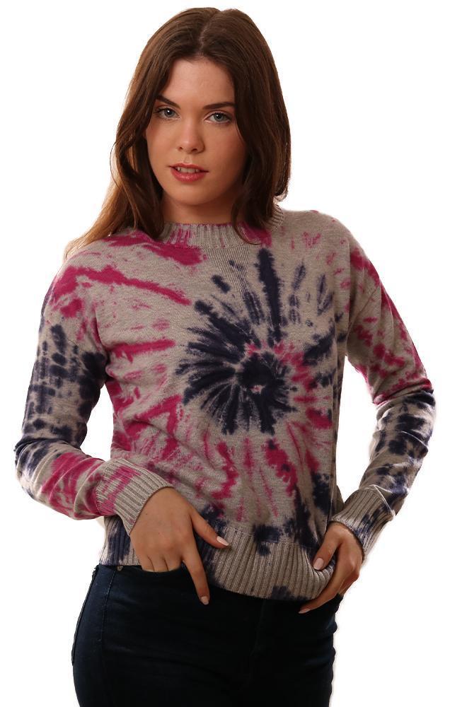 Central Park West Sweaters Crew Neck Tie Dye Knit Blue Pink Grey Causal Knits