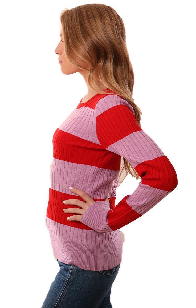 525 America Sweaters Long Sleeve Ribbed Red Pink Rugby Striped Knit Top