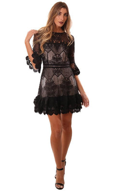 BB Dakota Dresses Bell Sleeve Lace Black Mini Party Dress