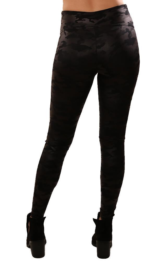 Spanx Leggings High Waisted Faux Leather Black Matte Camo Legging