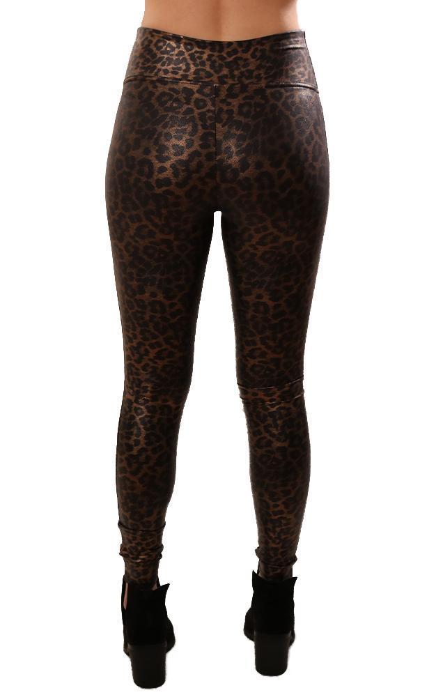 Spanx Leggings High Waisted Faux Leather Metallic Leopard Brown Skinny Legging