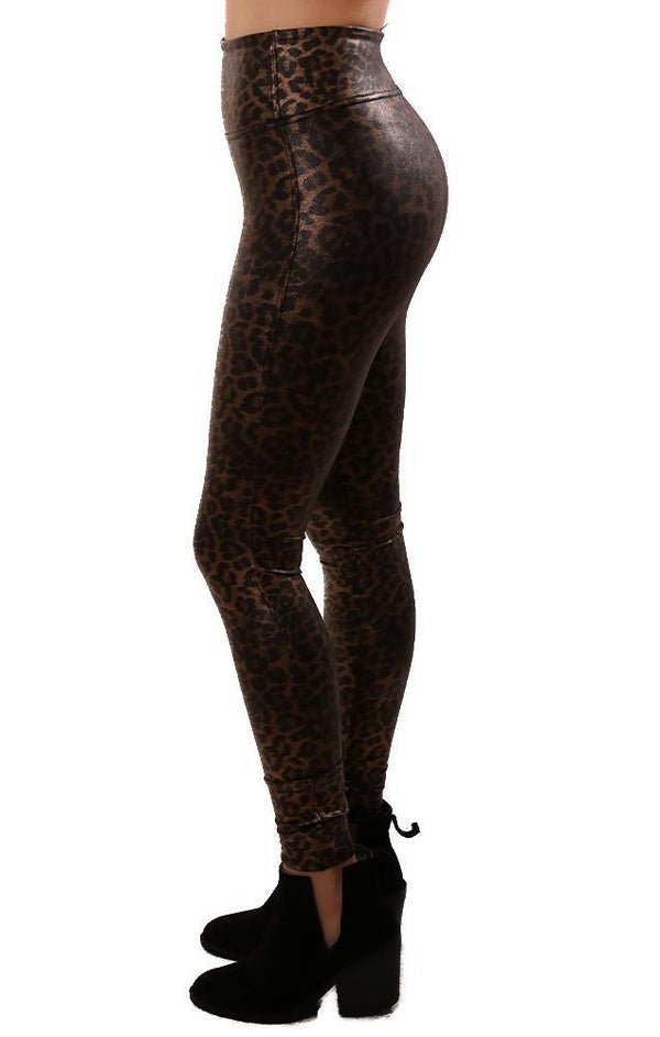 Spanx Leggings High Waisted Faux Leather Metallic Leopard Legging Pant