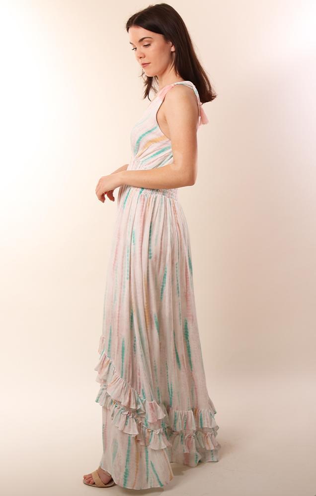 Dresses V Neck Tassel Tie Flowy Tie Dye Maxi SPring Summer Dress