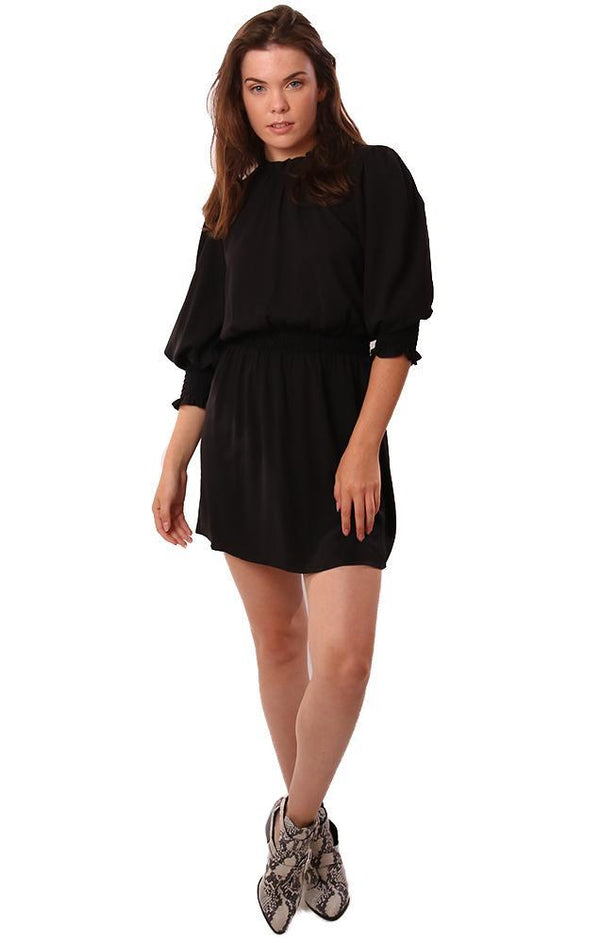 Amanda Uprichard Dresses Smocked Waist Pouf Sleeve Black Mini Dress